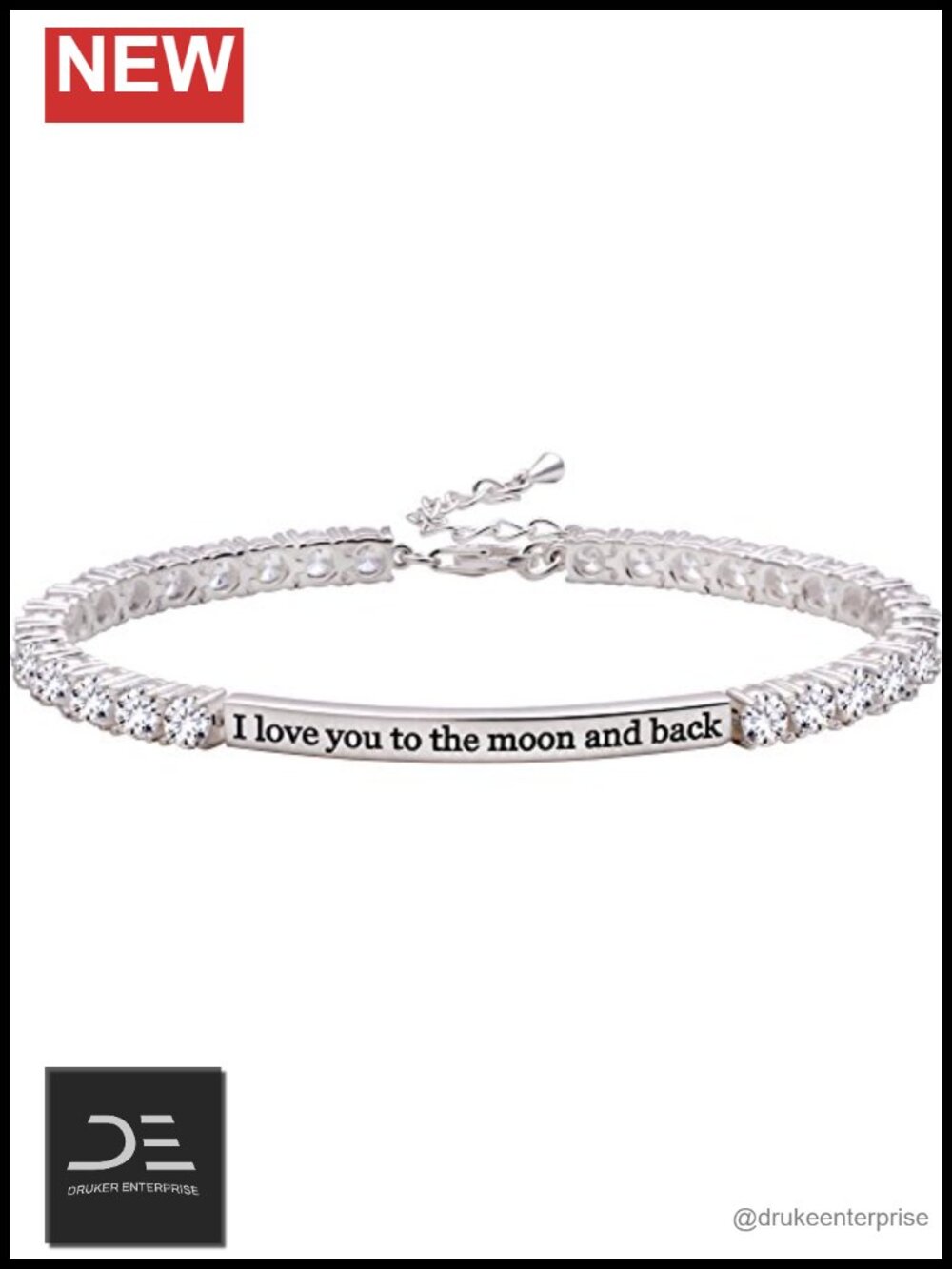 Sterling Silver I Love You to the Moon and Back Tennis Bracelet, Cubic